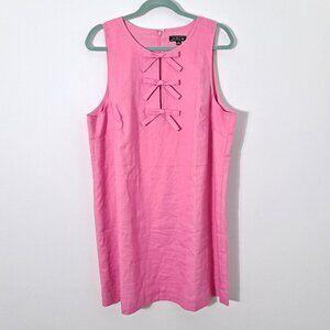 J. Crew Pink 3 Bow Vintage Style Retro Cute Shift Dress Linen Blend